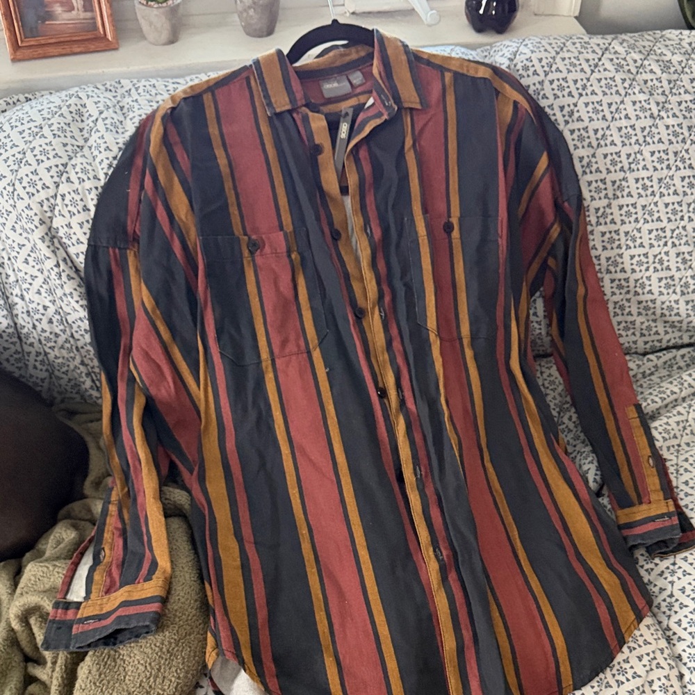 ASOS Men's Striped Button Down Shirt - Black, Red, Yellow